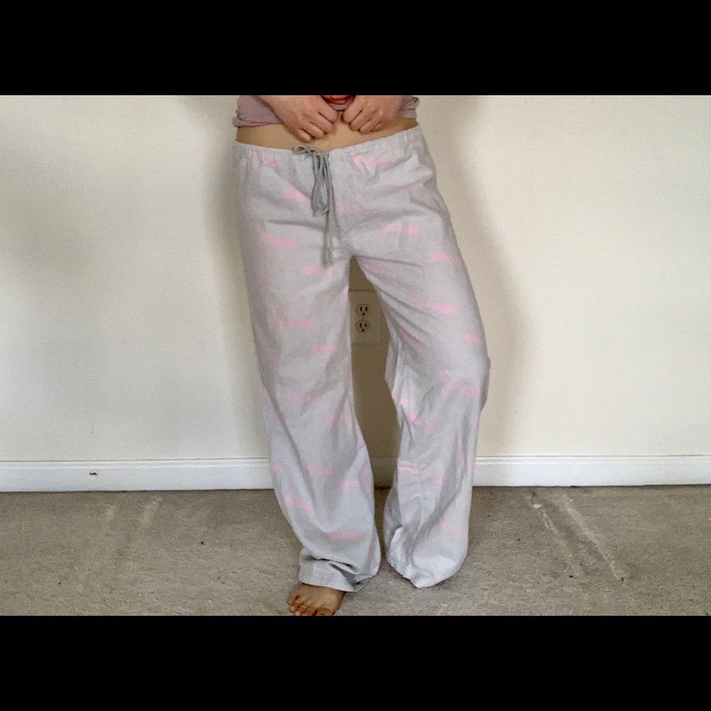 🍍 PUMA flannel pajama pants grey pink logo size S